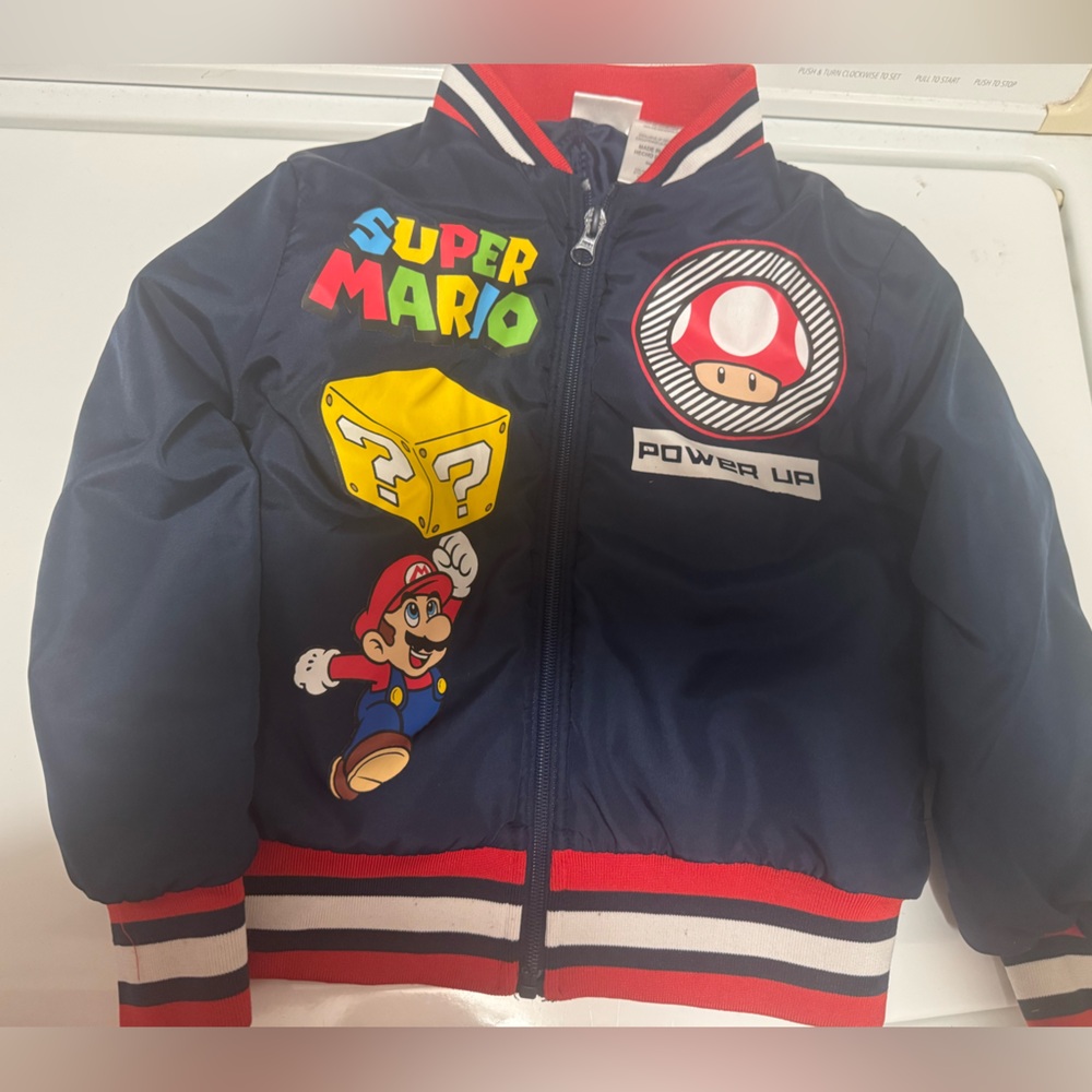 Nintendo Super Mario Kids Puffer Jacket - Navy and Red